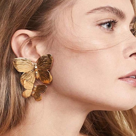 Double Butterfly Gold Earrings